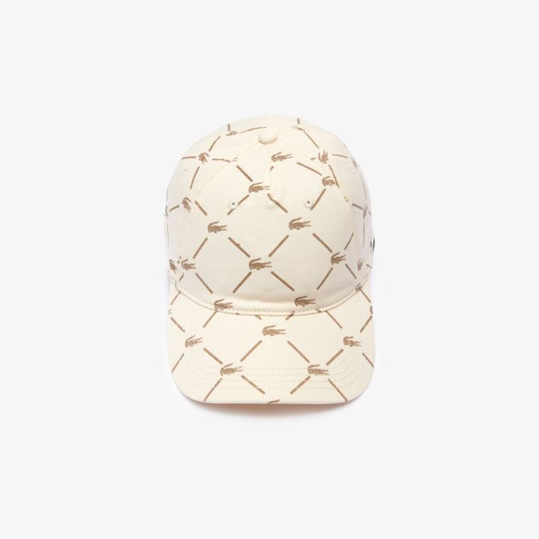 Lacoste LIVE Monogram Printed Pamut Cap Bézs | ACEzpHzh