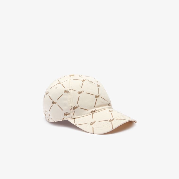 Lacoste LIVE Monogram Printed Pamut Cap Bézs | ACEzpHzh