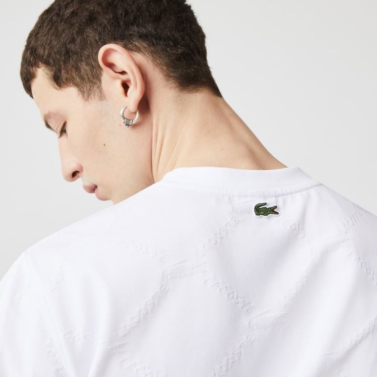 Lacoste LIVE Monogram Printed T-shirt Fehér | BaDts0X2