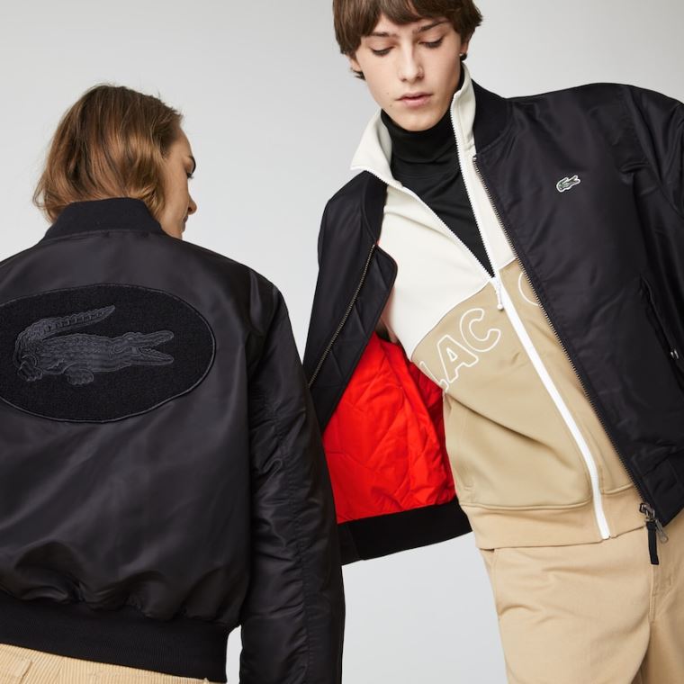 Lacoste LIVE Oversized Contrast Bomber Jacket Fekete | FGm5AjSH