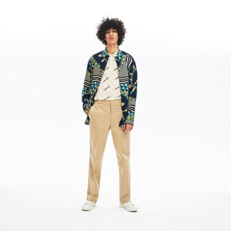 Lacoste LIVE Pleated Pamut Chinos Bézs | BXQowD4B