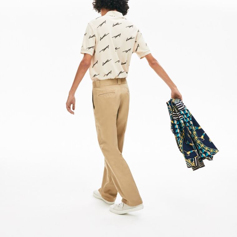 Lacoste LIVE Pleated Pamut Chinos Bézs | BXQowD4B