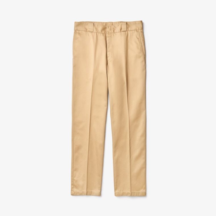 Lacoste LIVE Pleated Pamut Chinos Bézs | BXQowD4B