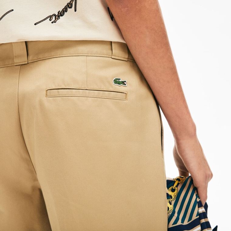 Lacoste LIVE Pleated Pamut Chinos Bézs | BXQowD4B