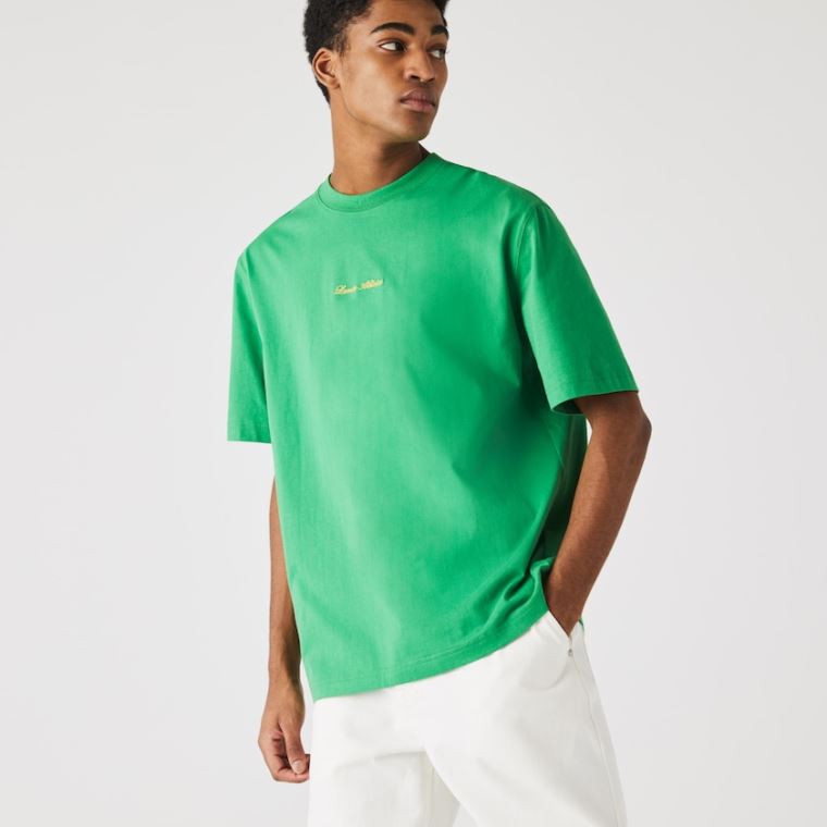 Lacoste LIVE Relaxed Fit Embroidered Pamut T-shirt Zöld | DuoODSMG