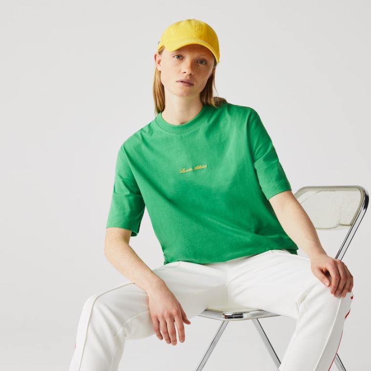 Lacoste LIVE Relaxed Fit Embroidered Pamut T-shirt Zöld | DuoODSMG