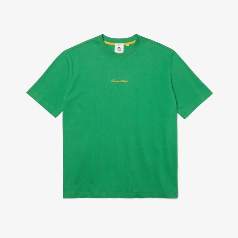 Lacoste LIVE Relaxed Fit Embroidered Pamut T-shirt Zöld | DuoODSMG