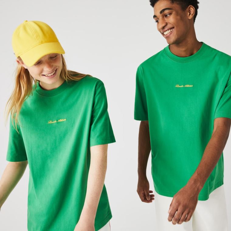 Lacoste LIVE Relaxed Fit Embroidered Pamut T-shirt Zöld | DuoODSMG