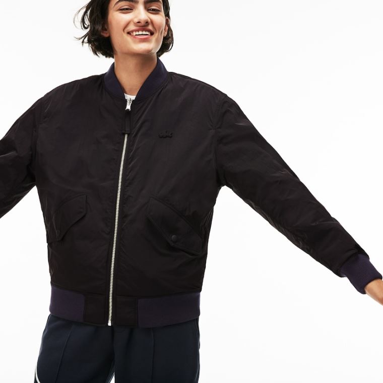 Lacoste LIVE Reversible Nejlon And Fleece Bomber Jacket Fekete Kék | sq0xKNVj