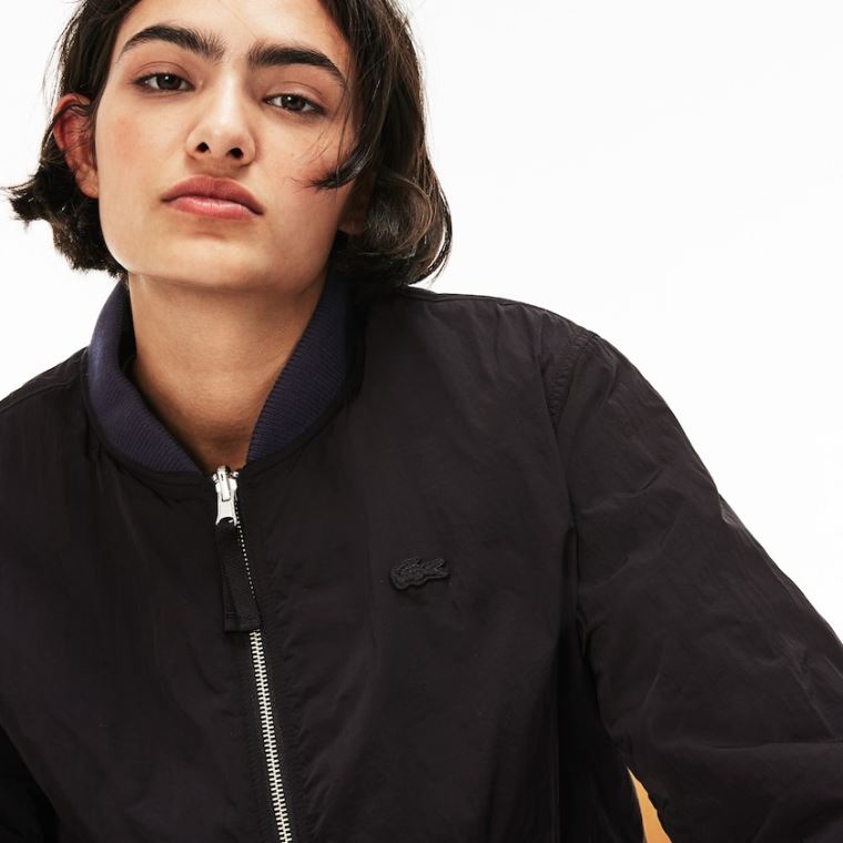 Lacoste LIVE Reversible Nejlon And Fleece Bomber Jacket Fekete Kék | sq0xKNVj