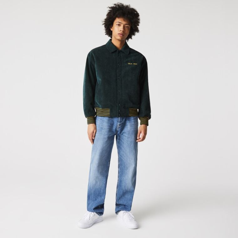 Lacoste LIVE Ribbed Velvet Bomber Jacket Sötétzöld | M0UvAyuN