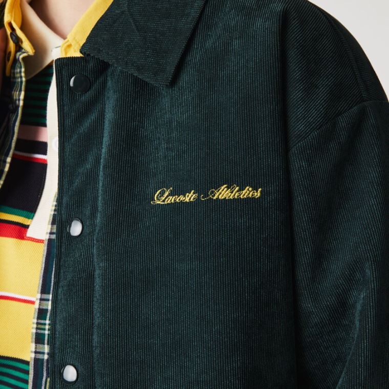 Lacoste LIVE Ribbed Velvet Bomber Jacket Sötétzöld | M0UvAyuN