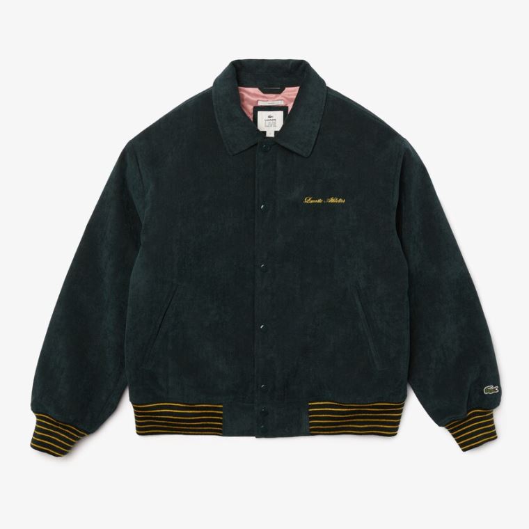 Lacoste LIVE Ribbed Velvet Bomber Jacket Sötétzöld | M0UvAyuN