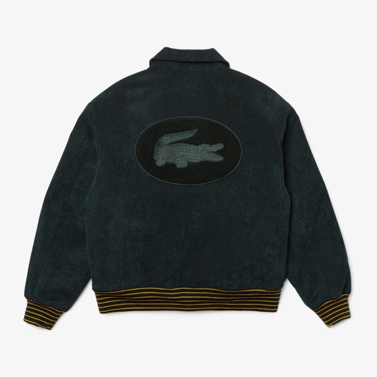 Lacoste LIVE Ribbed Velvet Bomber Jacket Sötétzöld | M0UvAyuN