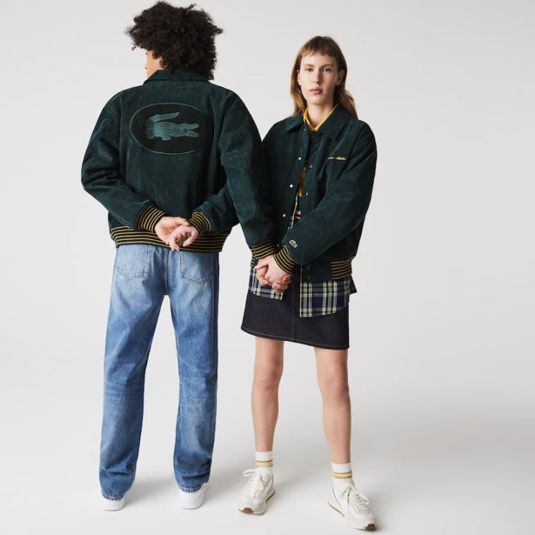 Lacoste LIVE Ribbed Velvet Bomber Jacket Sötétzöld | M0UvAyuN