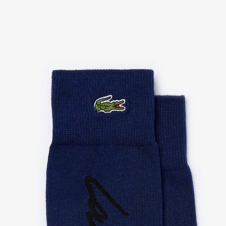 Lacoste LIVE Signature Print Socks Sötétkék Kék Fekete | KhYvIrtd