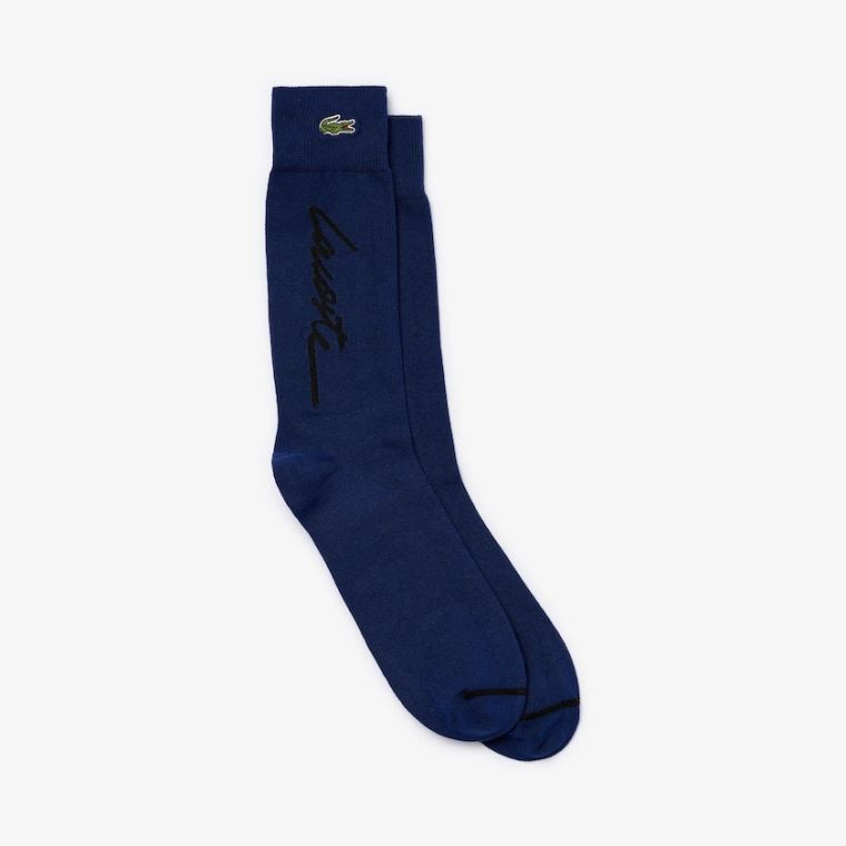 Lacoste LIVE Signature Print Socks Sötétkék Kék Fekete | KhYvIrtd