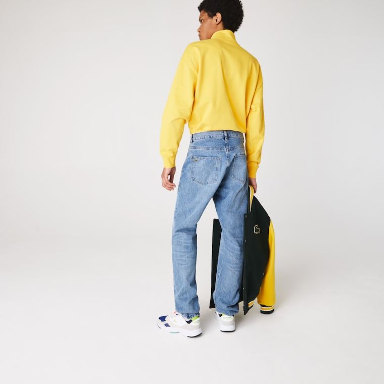 Lacoste LIVE Standard Fit Five-Pocketed Faded Pamut Jeans Fehér | YCVXWHka