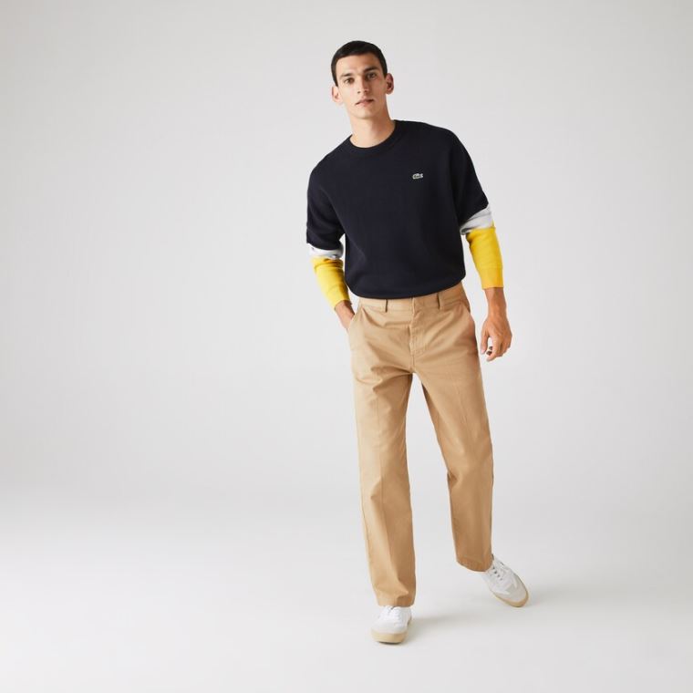 Lacoste LIVE Standard Fit Pleated Pamut Chino Pants Bézs | TTWAB4eX