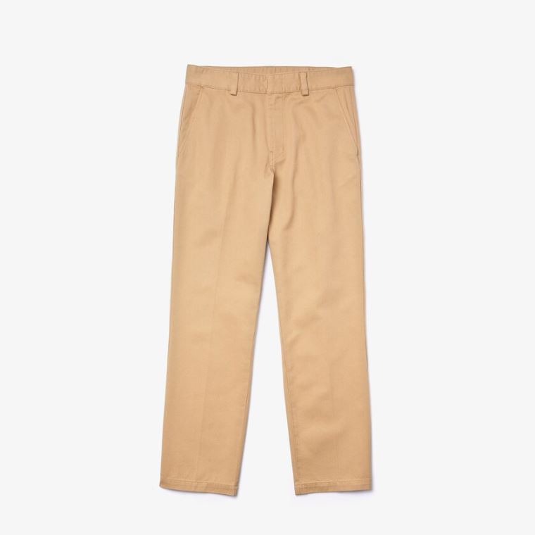 Lacoste LIVE Standard Fit Pleated Pamut Chino Pants Bézs | TTWAB4eX