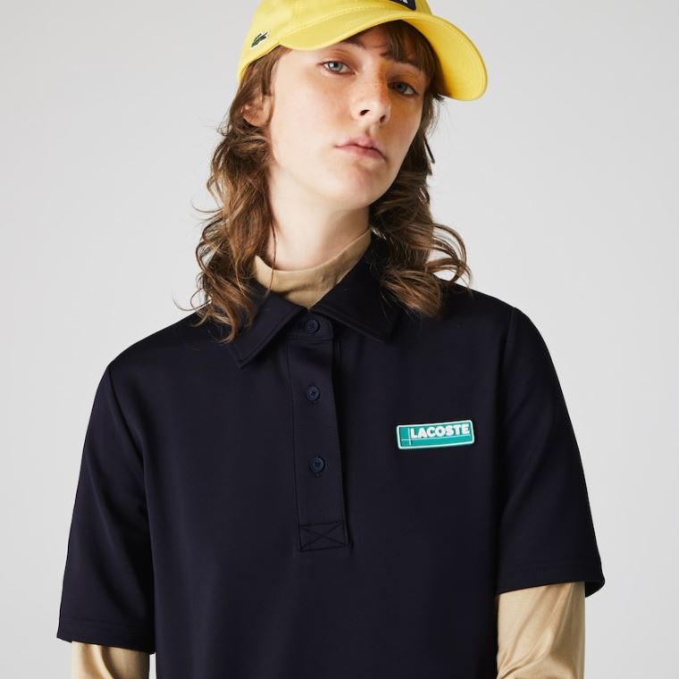 Lacoste LIVE Straight Cut Badge Flowing Polo Ruha Sötétkék Kék | Ngi9UkWb