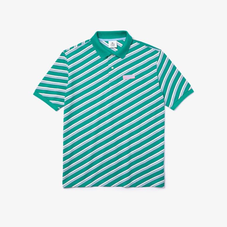 Lacoste LIVE Striped Pamut Piqué Polo Shirt Zöld Fehér | 6RJLmXj0