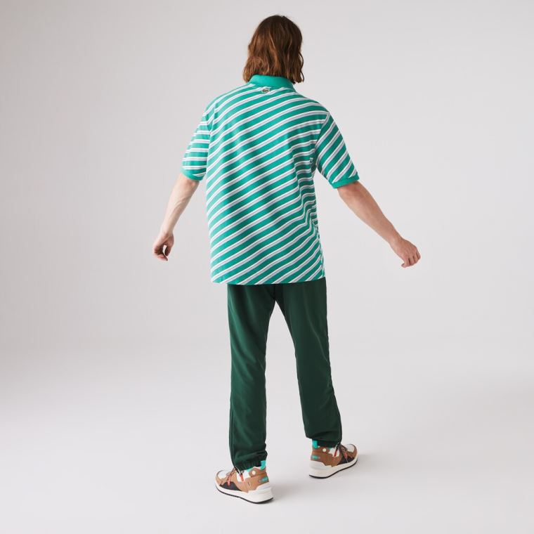 Lacoste LIVE Striped Pamut Piqué Polo Shirt Fehér Sötétkék Kék | qzd1jwPk