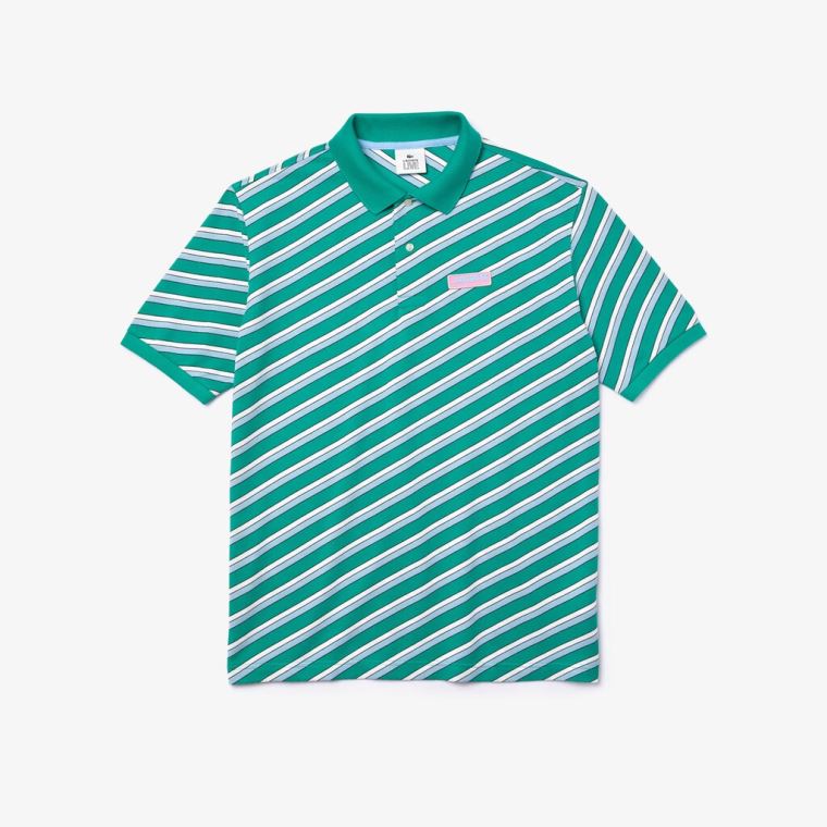 Lacoste LIVE Striped Pamut Piqué Polo Shirt Fehér Sötétkék Kék | qzd1jwPk