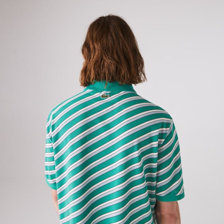 Lacoste LIVE Striped Pamut Piqué Polo Shirt Fehér Sötétkék Kék | qzd1jwPk