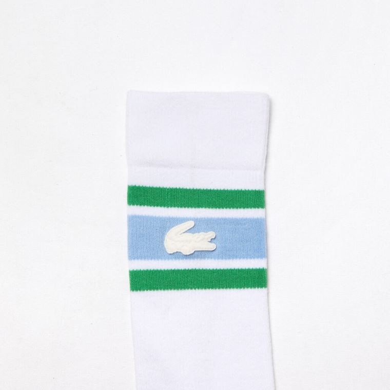 Lacoste LIVE Striped Stretch-Pamut Socks Fehér Kék Zöld | pPUUk6rg