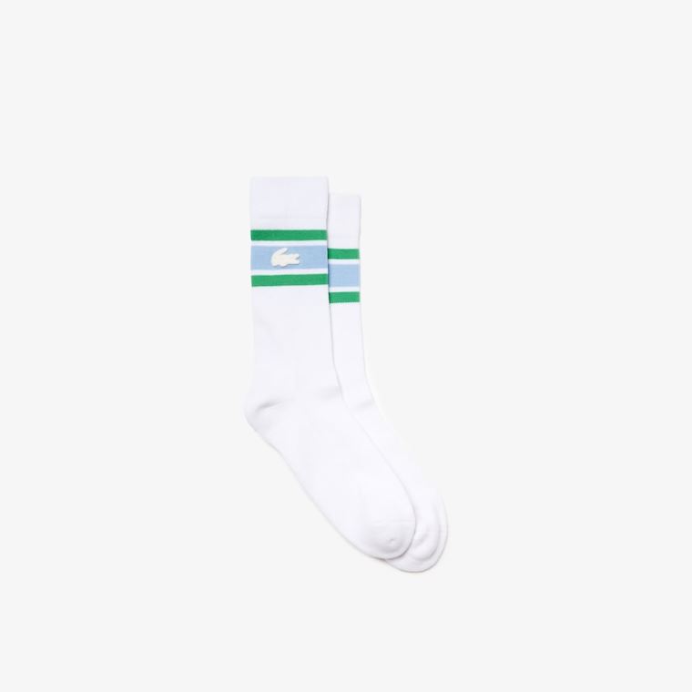 Lacoste LIVE Striped Stretch-Pamut Socks Fehér Kék Zöld | pPUUk6rg