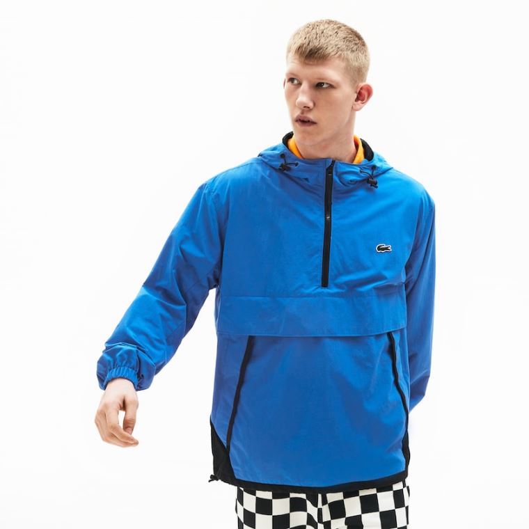 Lacoste LIVE Vizi- Resistant Pullover Windbreaker Kék Fekete | MeXBcabG