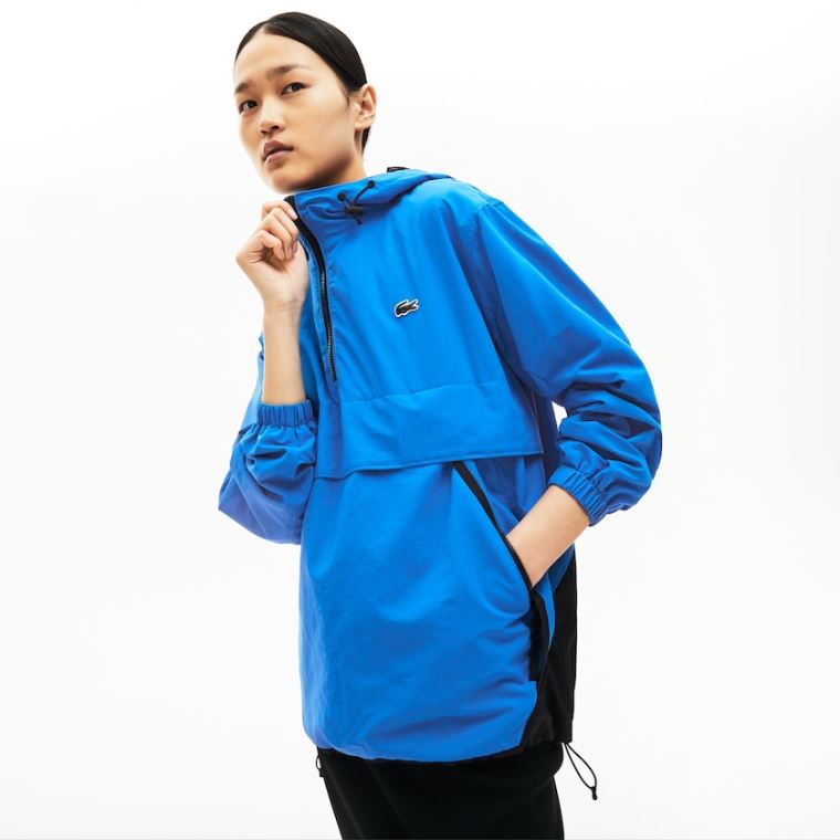 Lacoste LIVE Vizi- Resistant Pullover Windbreaker Kék Fekete | MeXBcabG