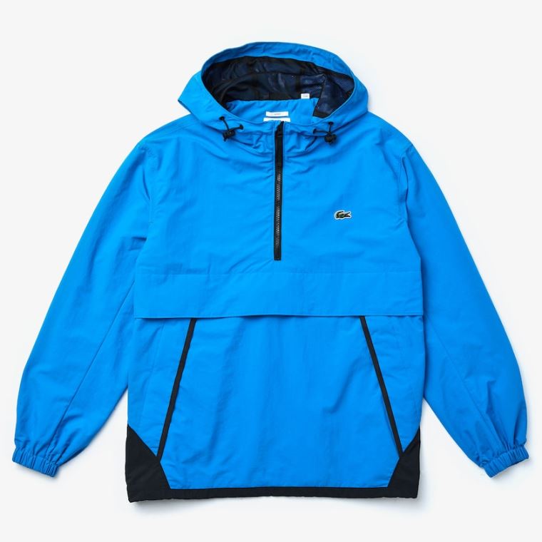 Lacoste LIVE Vizi- Resistant Pullover Windbreaker Kék Fekete | MeXBcabG