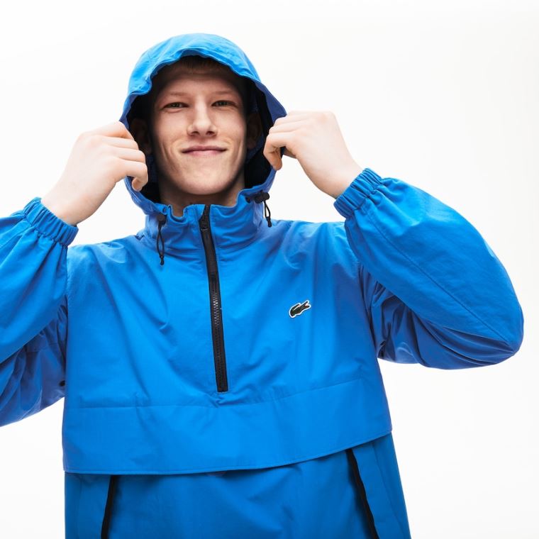 Lacoste LIVE Vizi- Resistant Pullover Windbreaker Kék Fekete | MeXBcabG