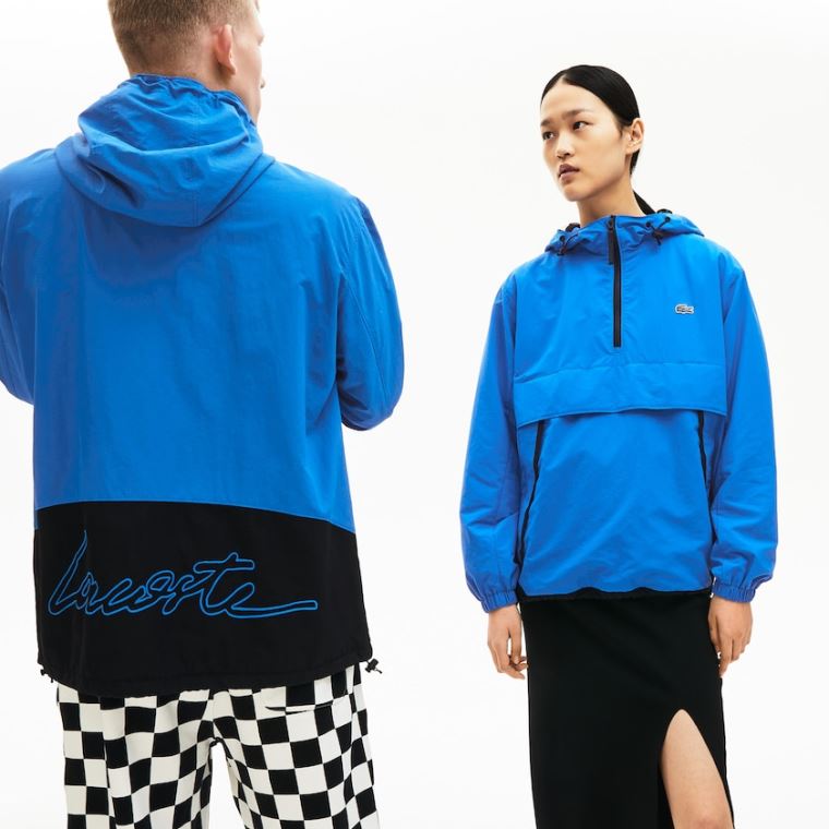 Lacoste LIVE Vizi- Resistant Pullover Windbreaker Kék Fekete | MeXBcabG