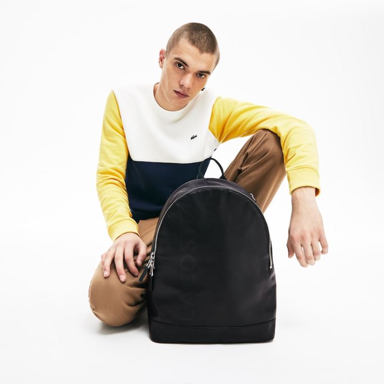 Lacoste L.12.12 Signature Bőr Zip Backpack Fekete | xgAjWOUd