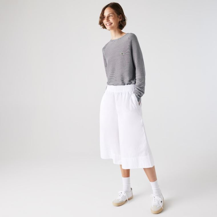 Lacoste Light Pamut Poplin Culottes Fehér | Z8mbm2Vb