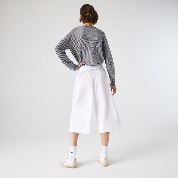 Lacoste Light Pamut Poplin Culottes Fehér | Z8mbm2Vb