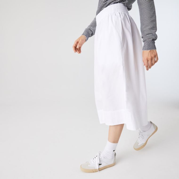 Lacoste Light Pamut Poplin Culottes Fehér | Z8mbm2Vb