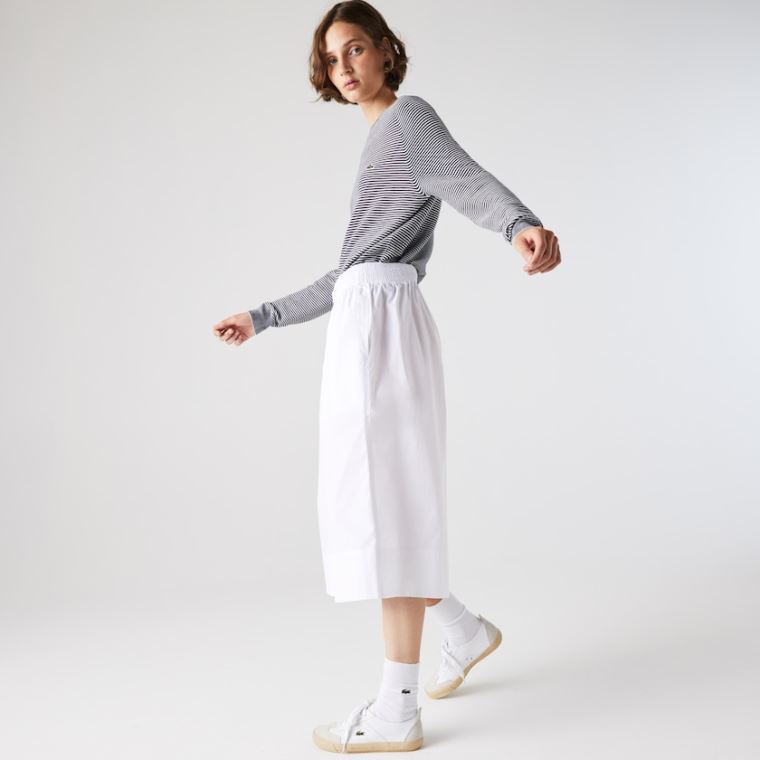 Lacoste Light Pamut Poplin Culottes Fehér | Z8mbm2Vb