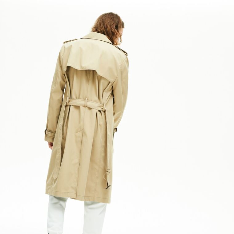 Lacoste Long Belted Pamut Trench Coat Bézs | VRc11kjW