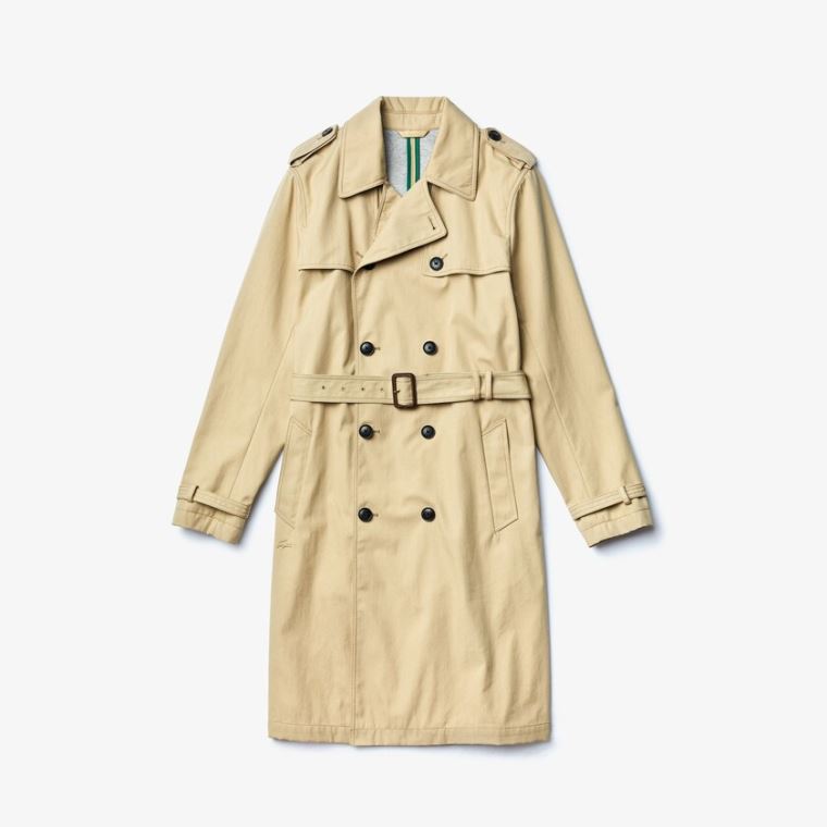 Lacoste Long Belted Pamut Trench Coat Bézs | VRc11kjW