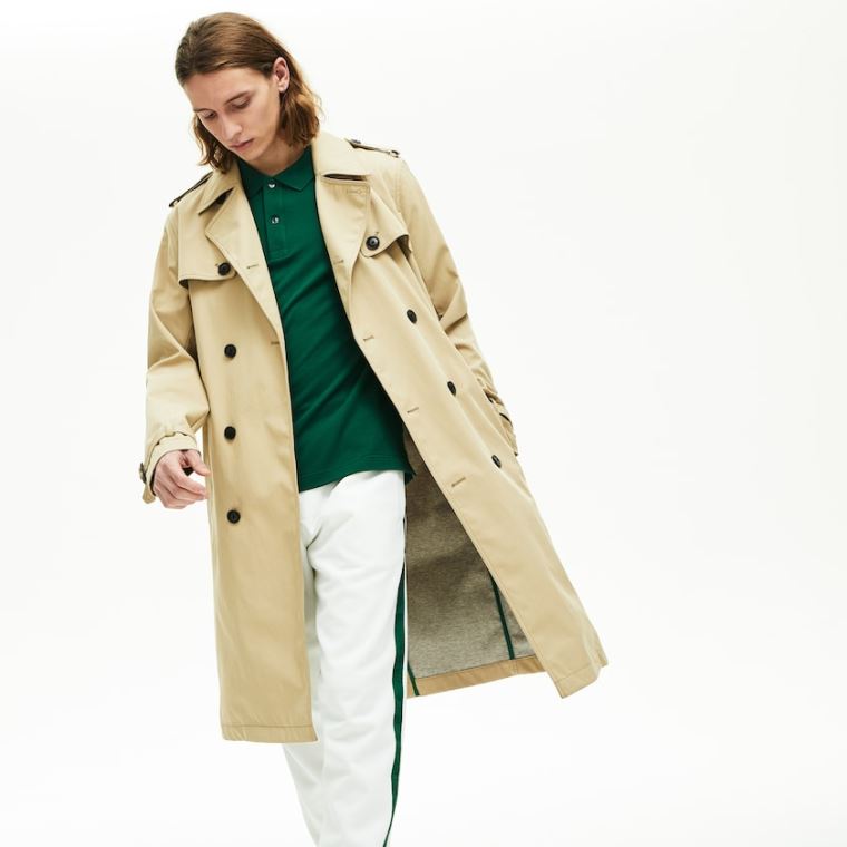 Lacoste Long Belted Pamut Trench Coat Bézs | VRc11kjW