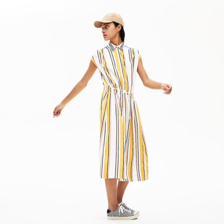 Lacoste Long Striped Shirtdress Fehér Sötétkék Kék Sárga Világos Barna | xMbtsCiT