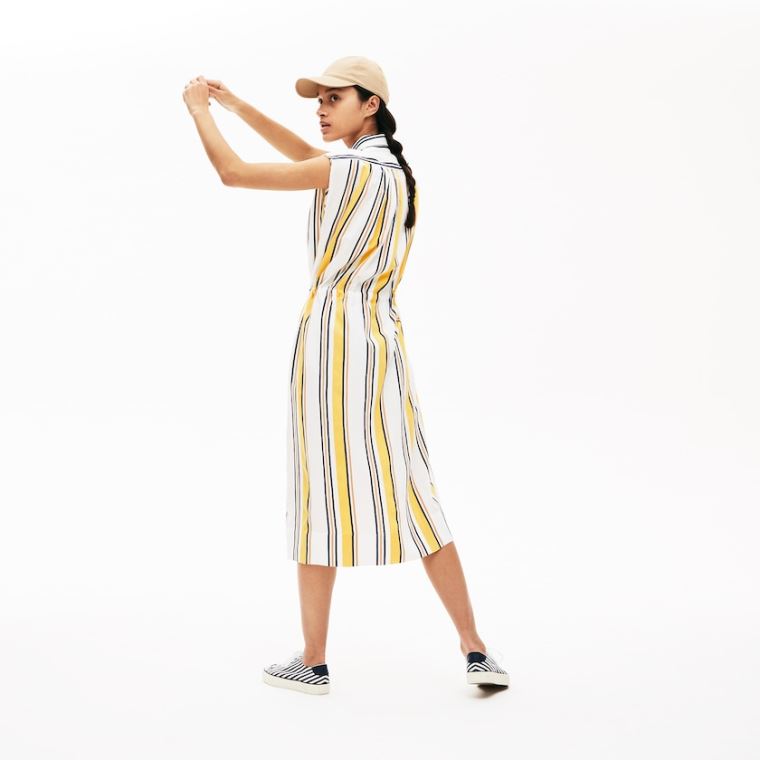 Lacoste Long Striped Shirtdress Fehér Sötétkék Kék Sárga Világos Barna | xMbtsCiT