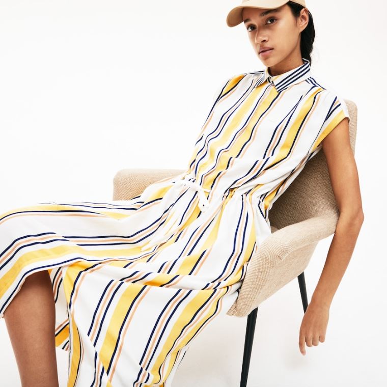 Lacoste Long Striped Shirtdress Fehér Sötétkék Kék Sárga Világos Barna | xMbtsCiT