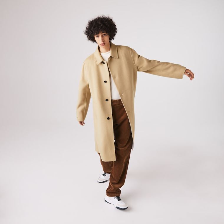 Lacoste Long Wool Blend Straight Cut Coat Bézs Szürke | yhU0xYVU