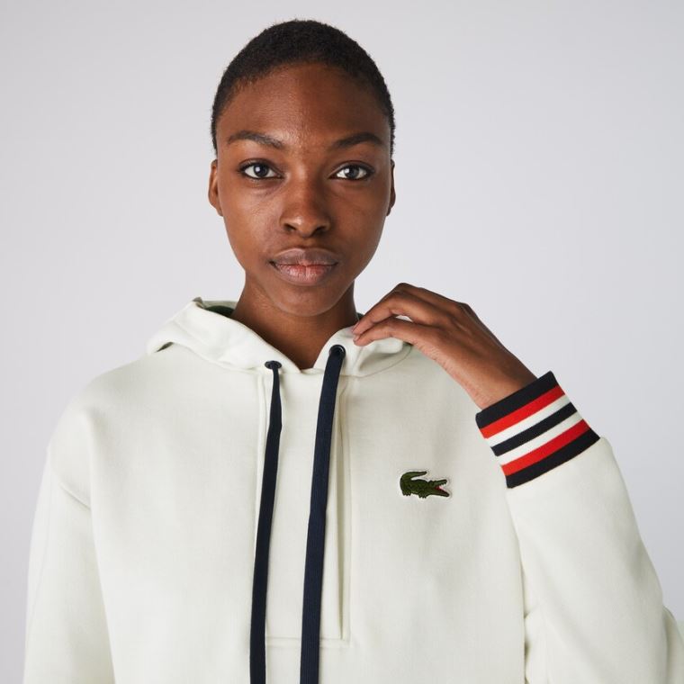 Lacoste Made In France Csuklyás Organic Pamut Fleece Sweatshirt Fehér | VrhQNge4