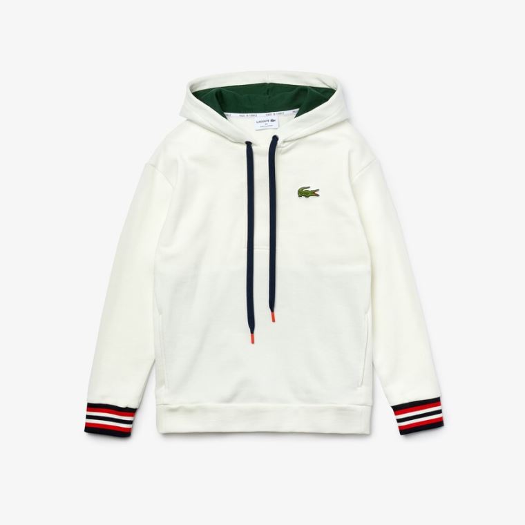 Lacoste Made In France Csuklyás Organic Pamut Fleece Sweatshirt Fehér | VrhQNge4